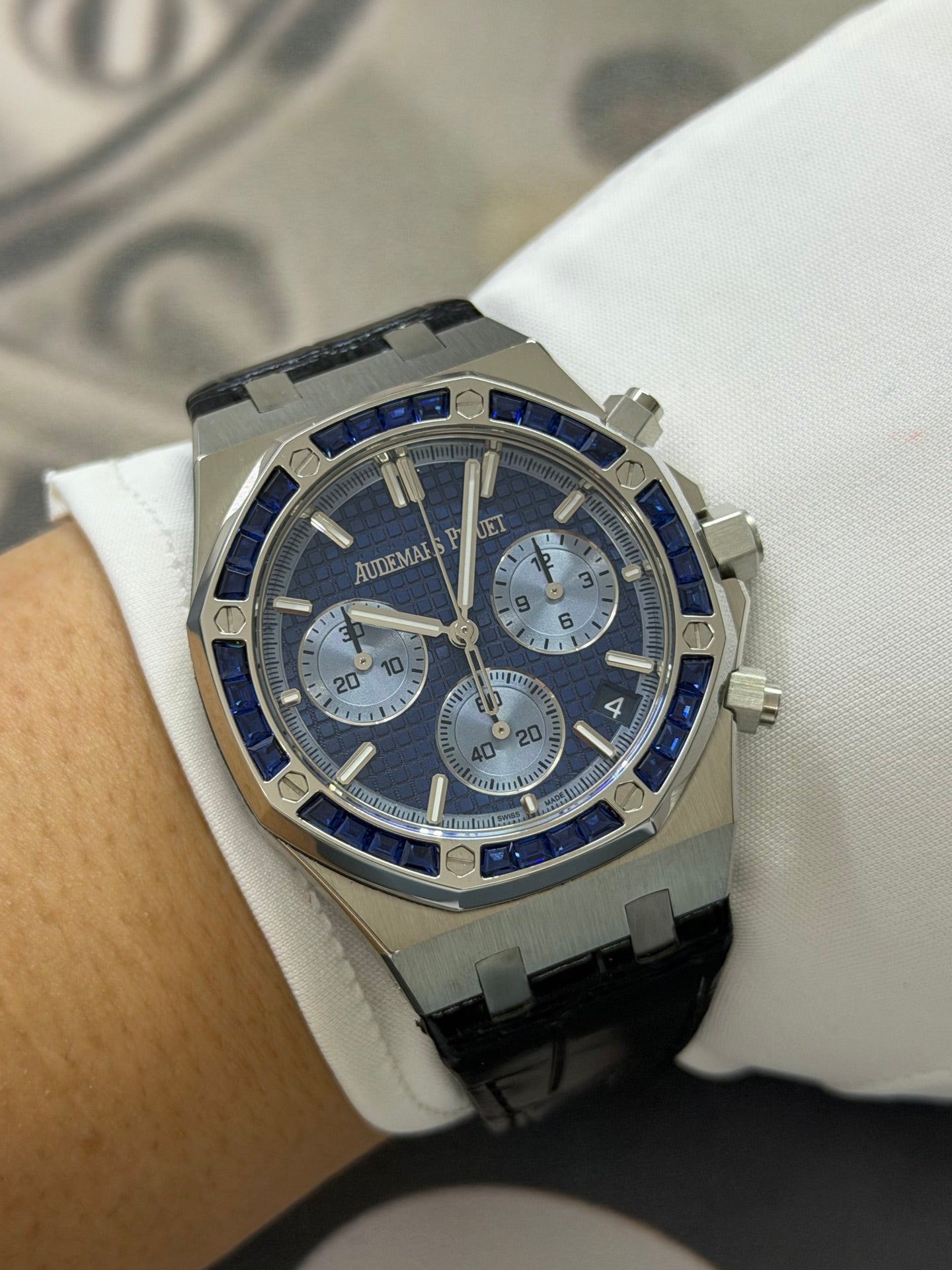Audemars Piguet Royal Oak Selfwinding Chronograph with Blue Sapphire Bezel
