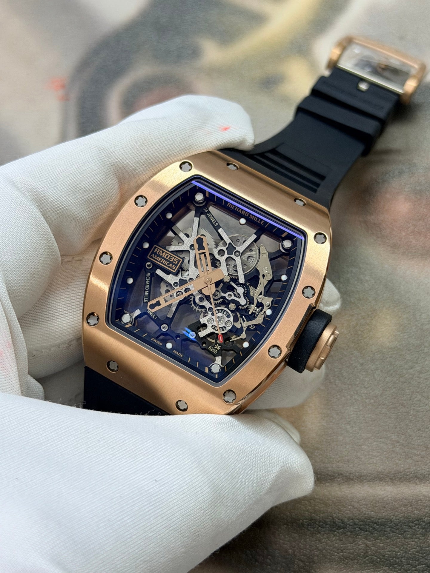 Richard Mille RM 035 Americas Rose Gold Skeleton Dial Luxury Watch