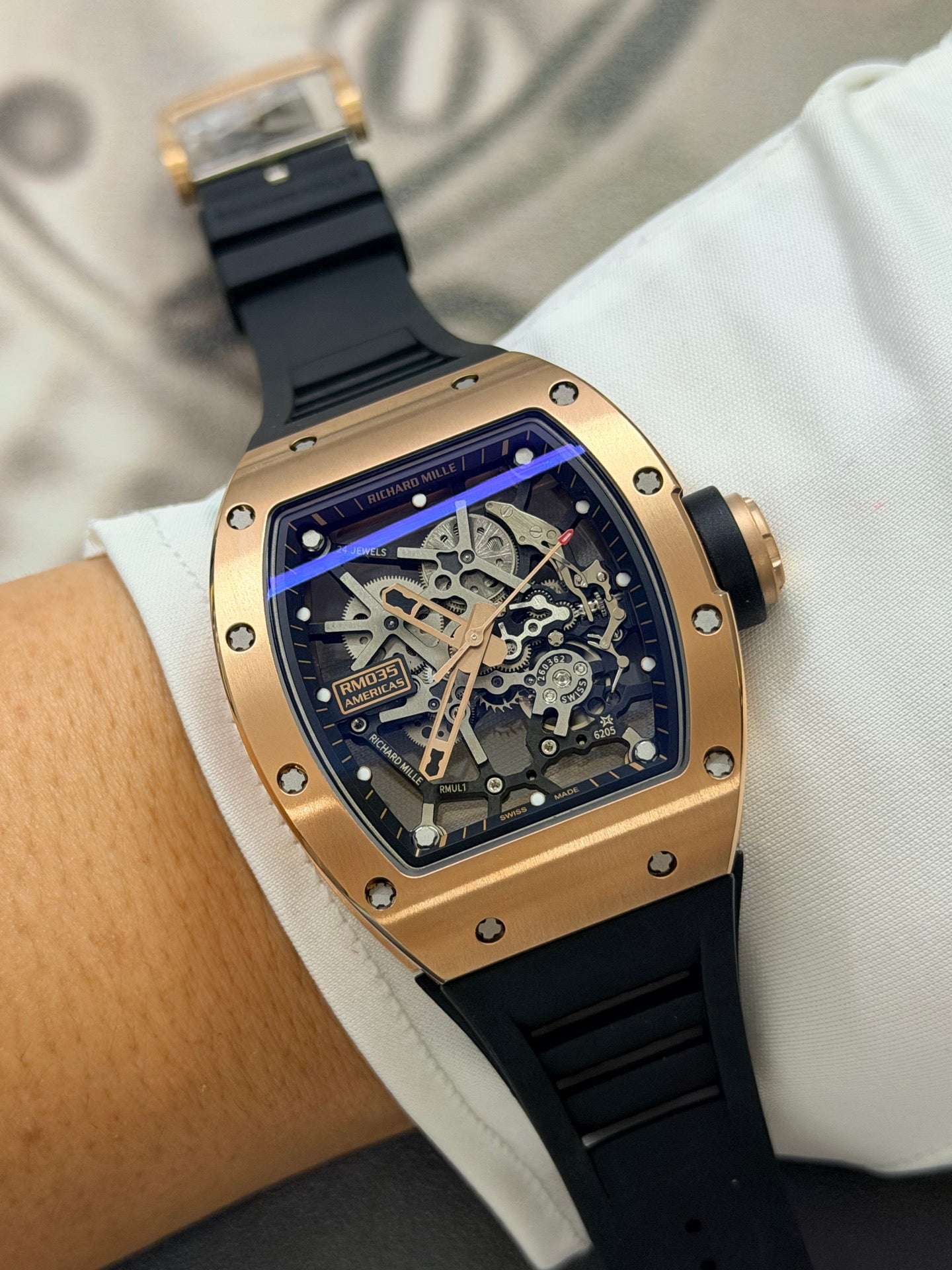 Richard Mille RM 035 Americas Rose Gold Skeleton Dial Luxury Watch