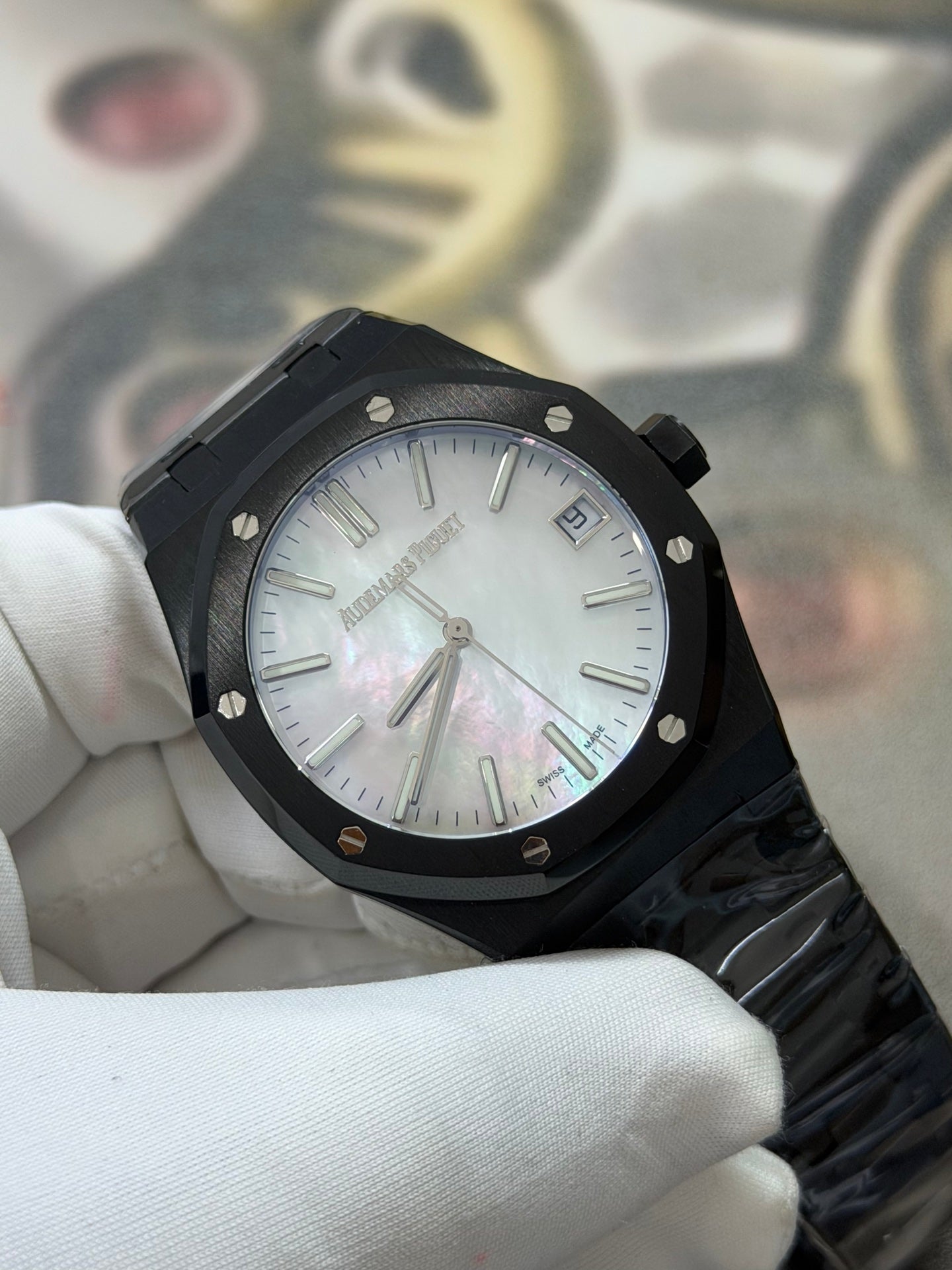 Audemars Piguet Royal Oak Black Ceramic Watch with Mother-of-Pearl Dial