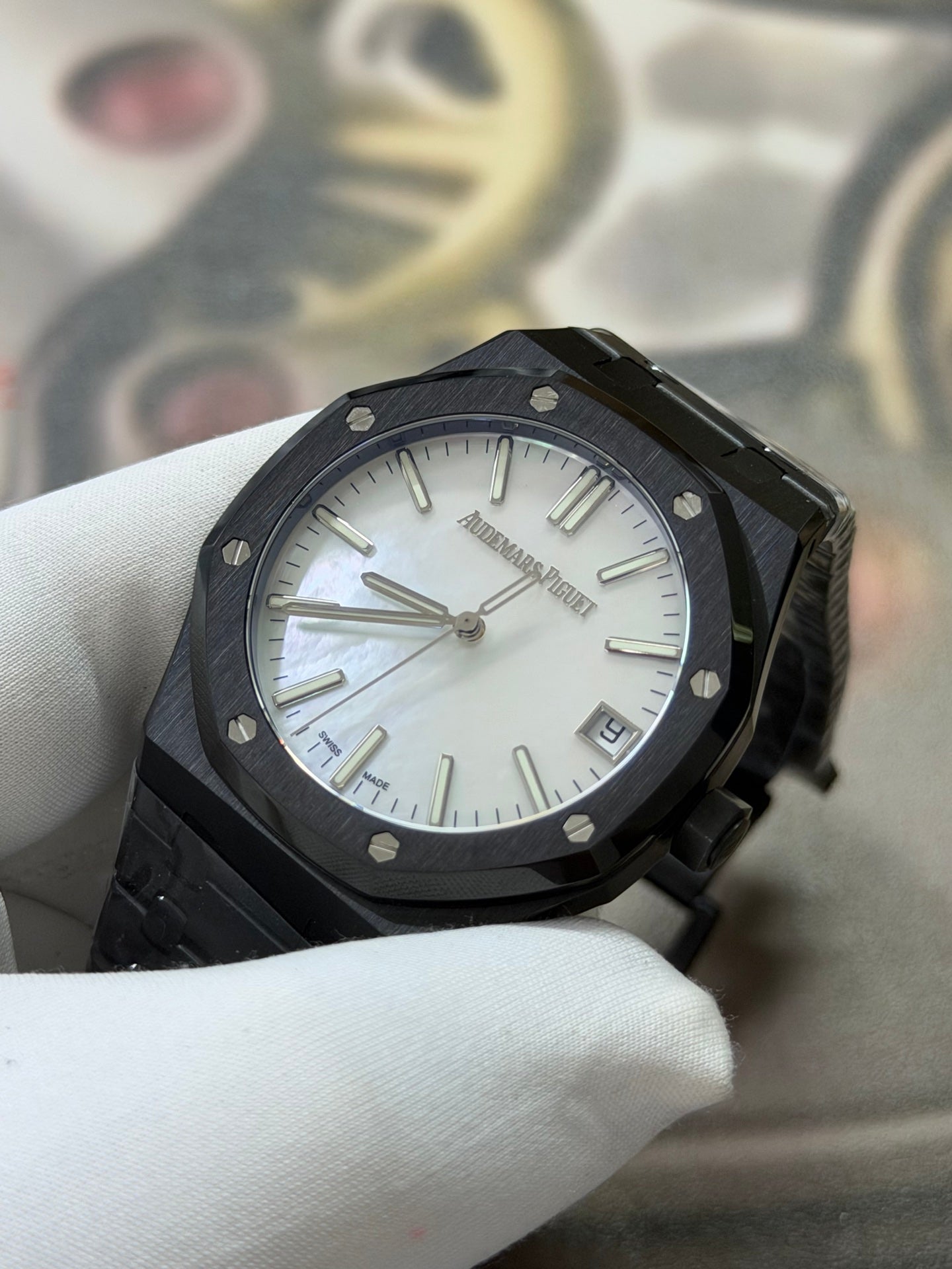 Audemars Piguet Royal Oak Black Ceramic Watch with Mother-of-Pearl Dial