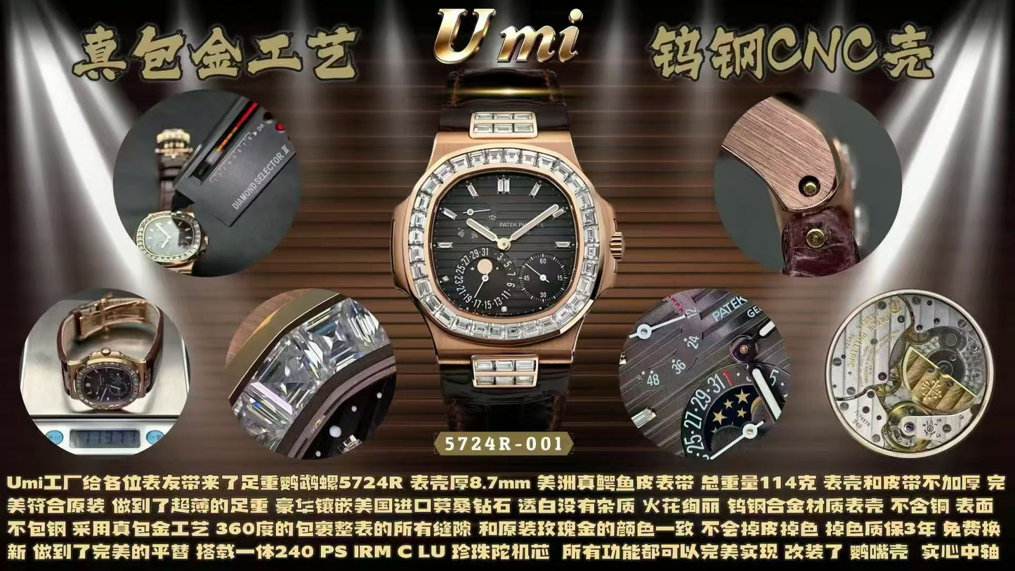 Patek Philippe Nautilus Ref. 5724R 18K Rose Gold with Baguette Diamond-Set Bezel
