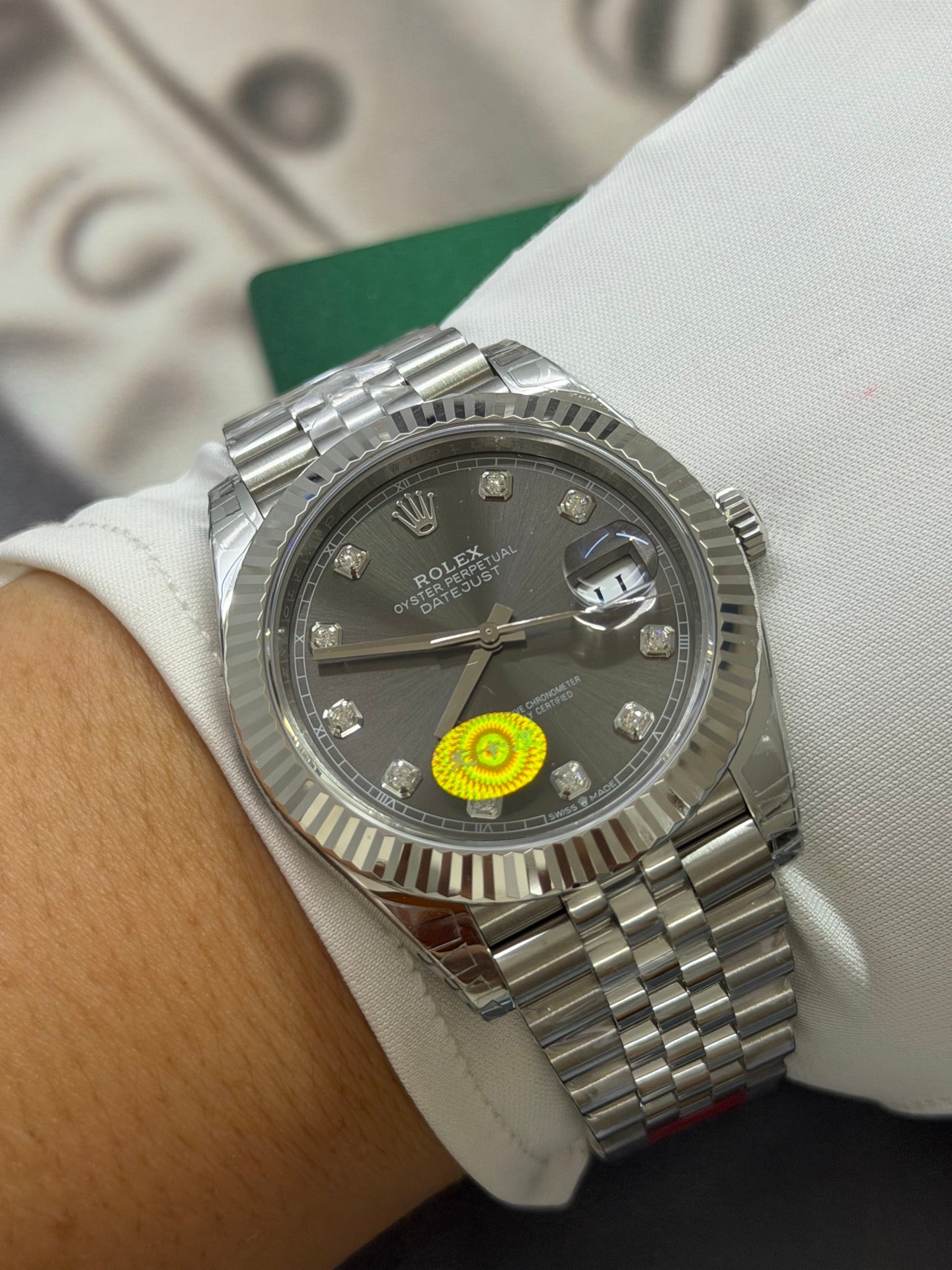 Rolex Datejust Slate Dial Diamond Hour Markers with Fluted Bezel Luxury Watch