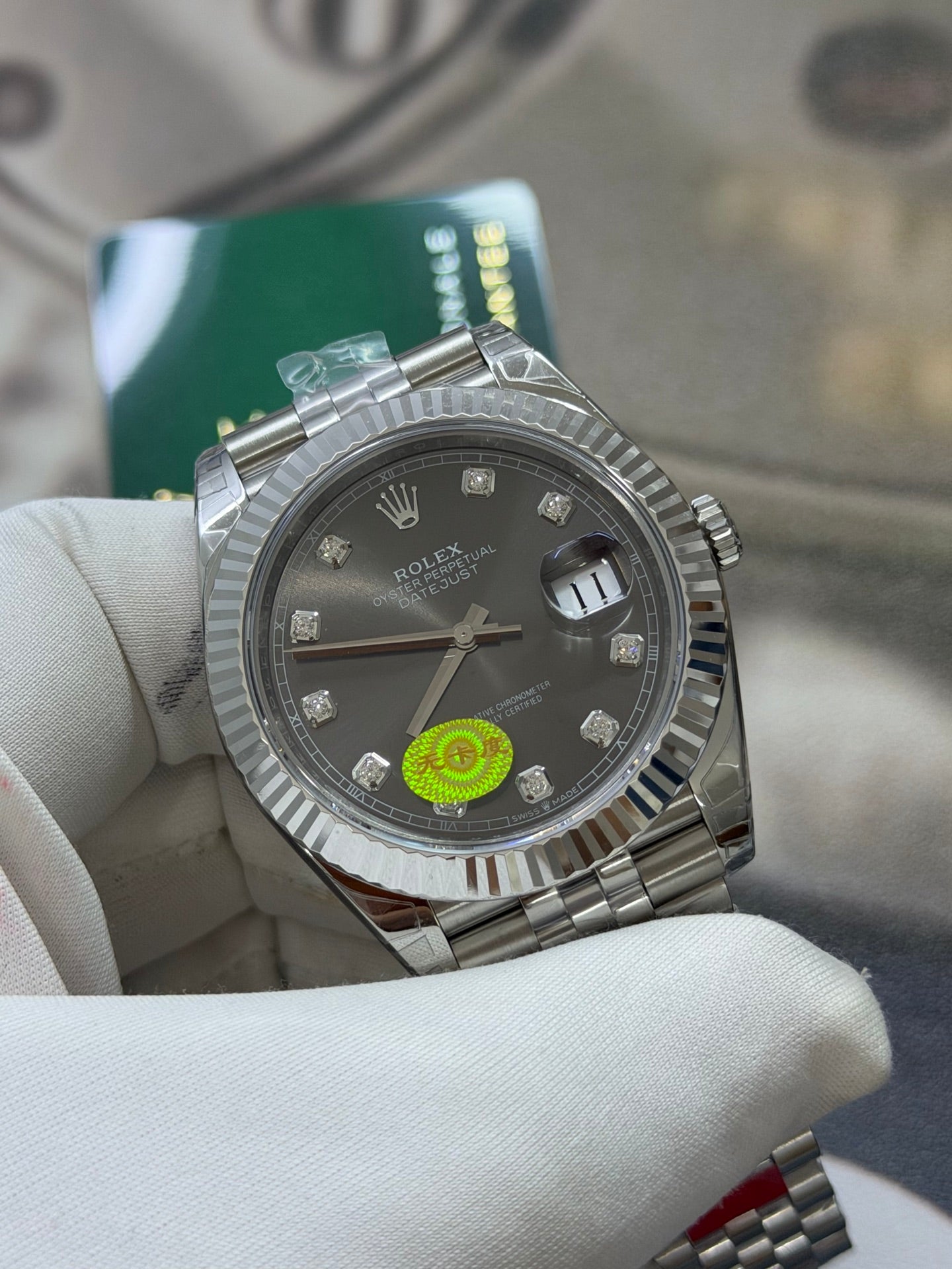 Rolex Datejust Slate Dial Diamond Hour Markers with Fluted Bezel Luxury Watch