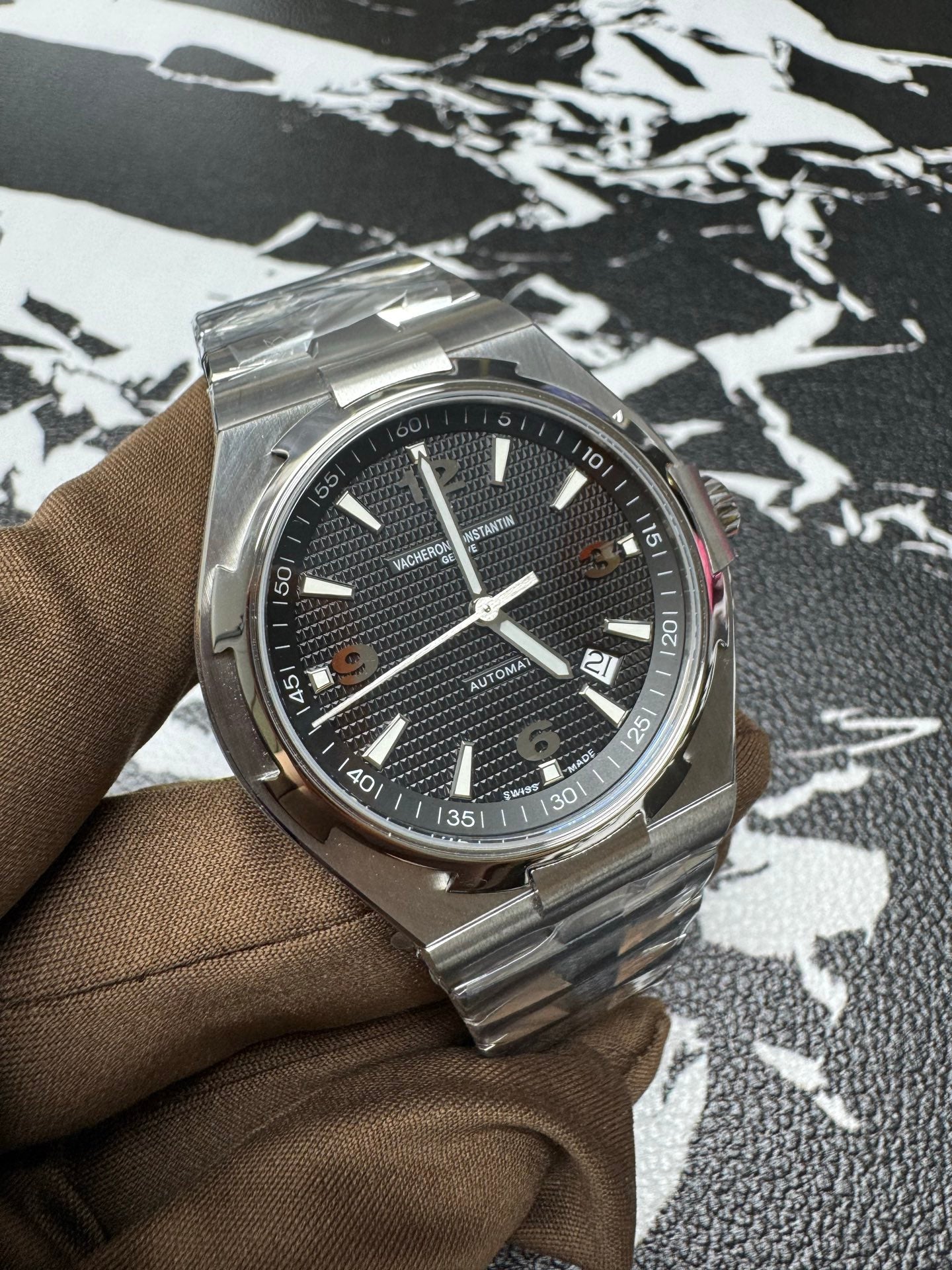 Vacheron Constantin Overseas Stainless Steel Watch with Black Guilloché Dial