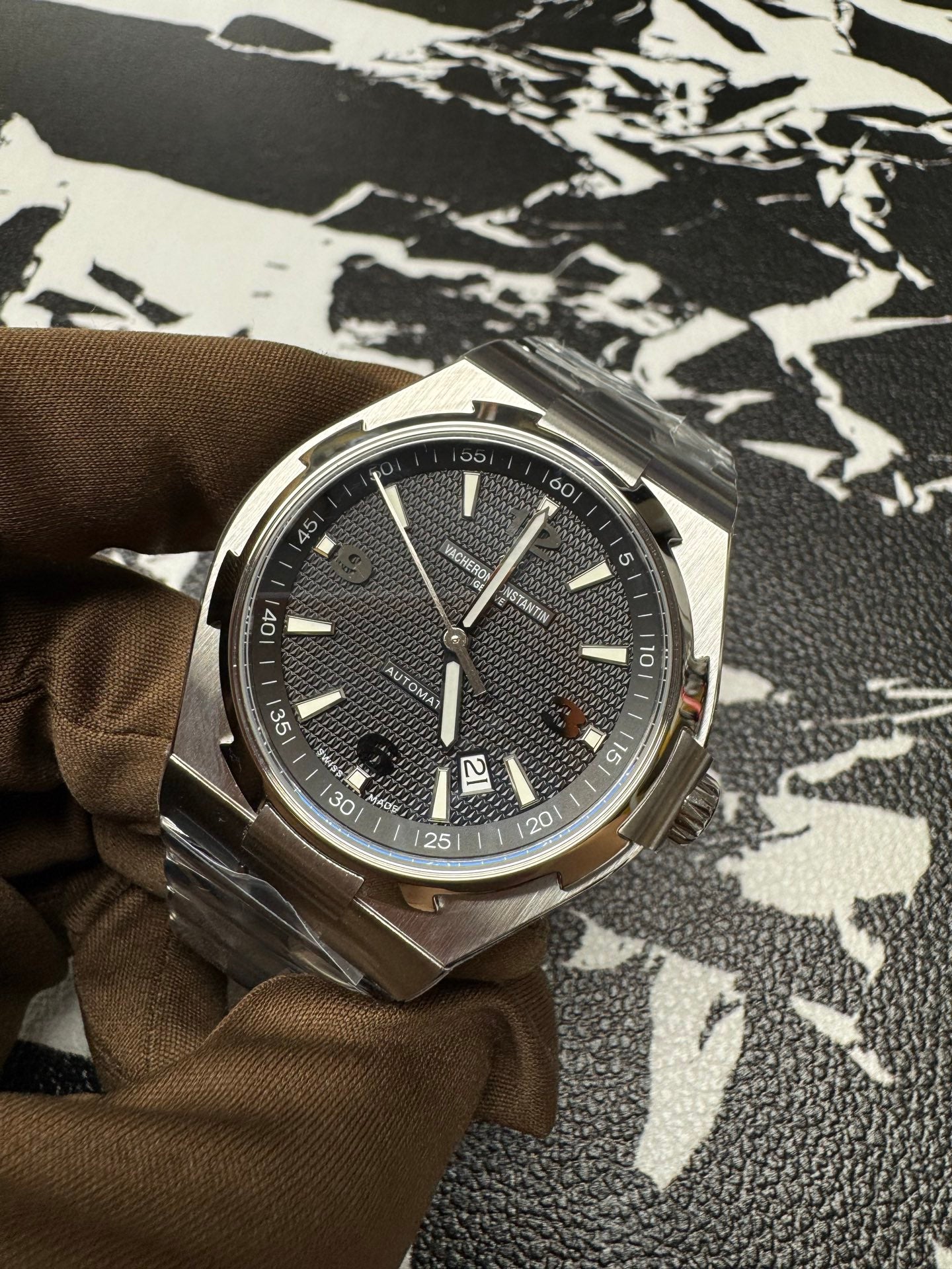 Vacheron Constantin Overseas Stainless Steel Watch with Black Guilloché Dial