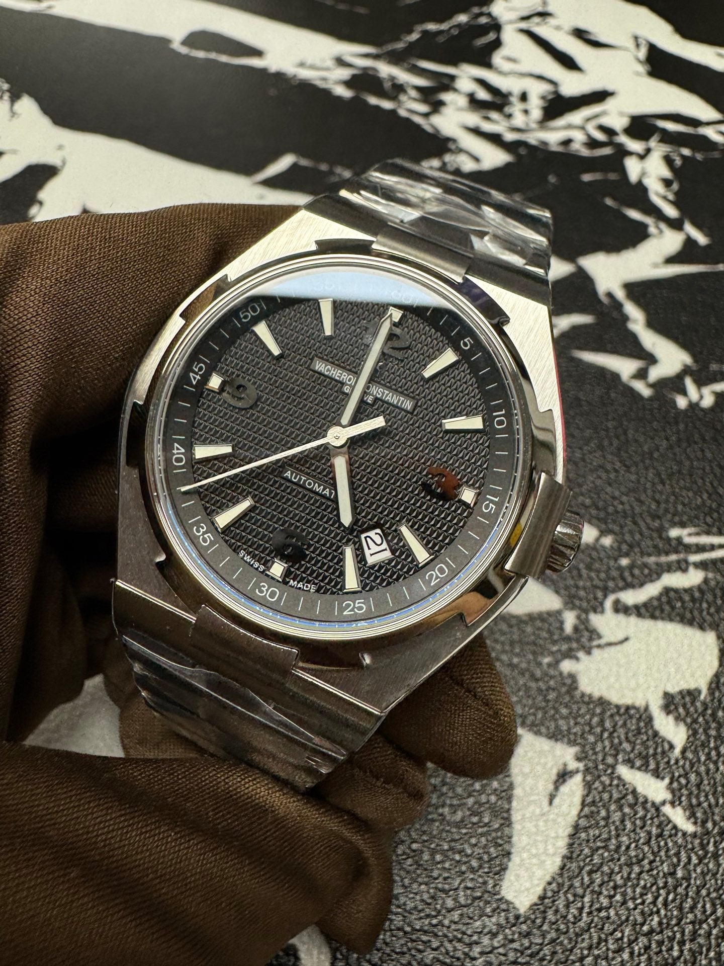 Vacheron Constantin Overseas Stainless Steel Watch with Black Guilloché Dial