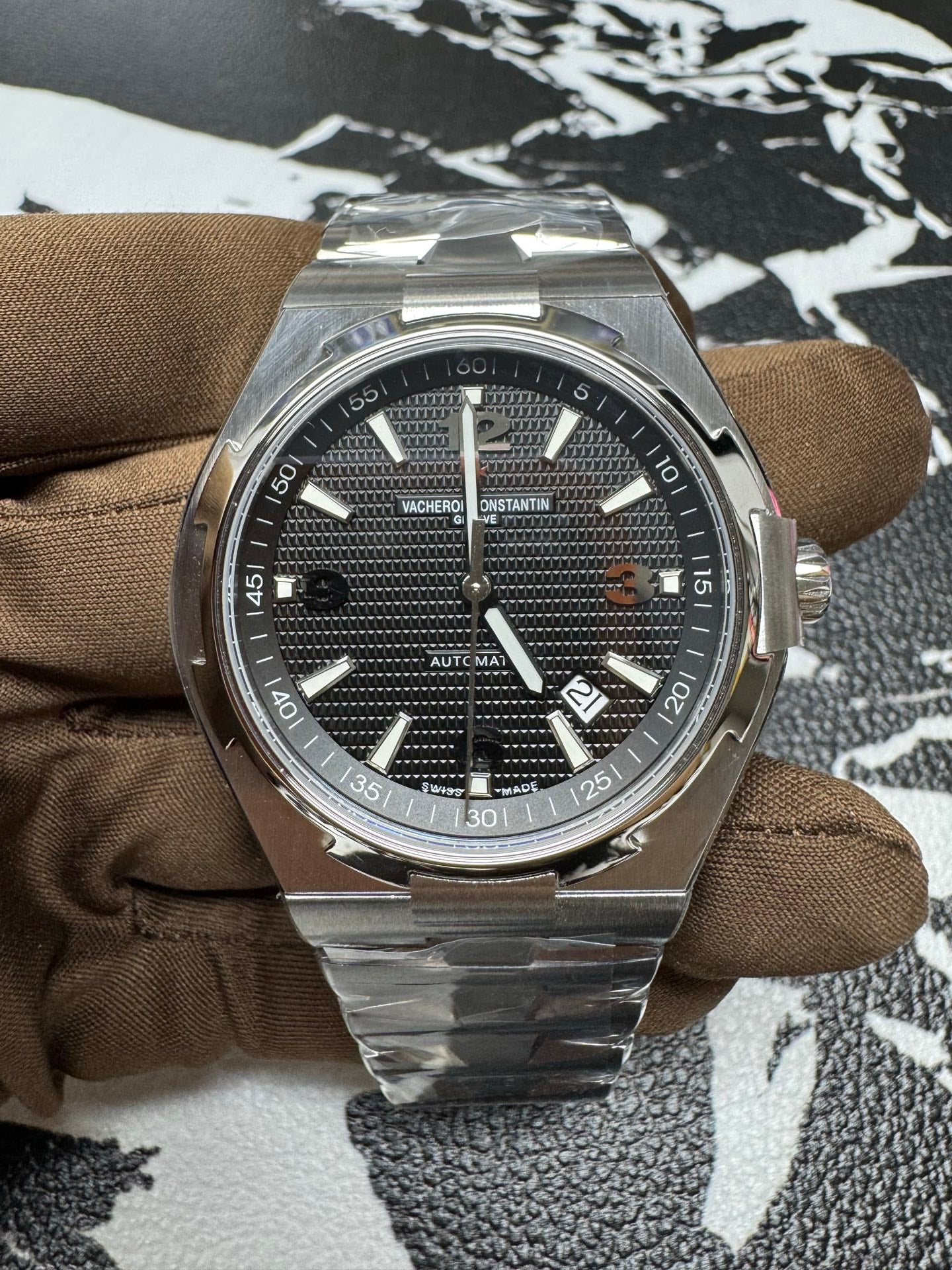 Vacheron Constantin Overseas Stainless Steel Watch with Black Guilloché Dial