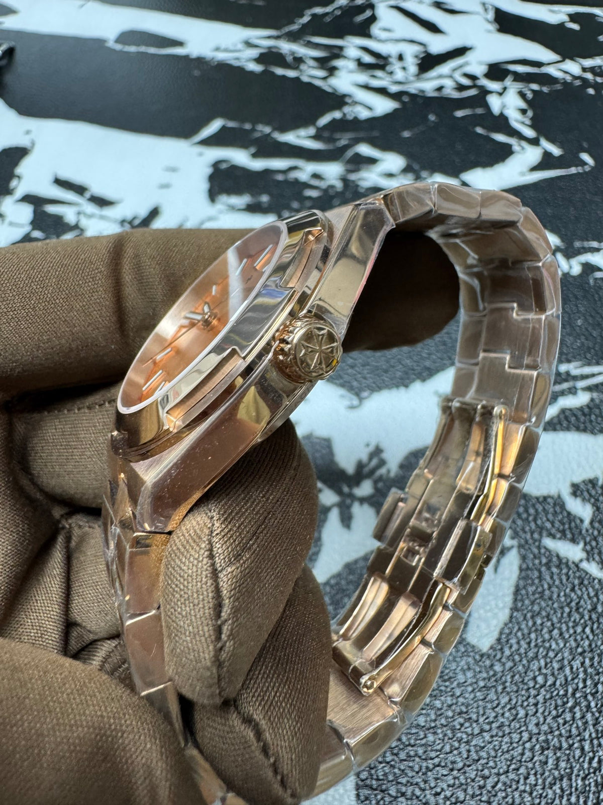 Vacheron Constantin Overseas Self-Winding 18K Pink Gold Watch with Golden-Lacquered Dial