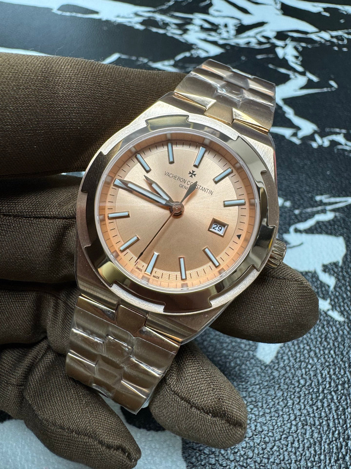Vacheron Constantin Overseas Self-Winding 18K Pink Gold Watch with Golden-Lacquered Dial