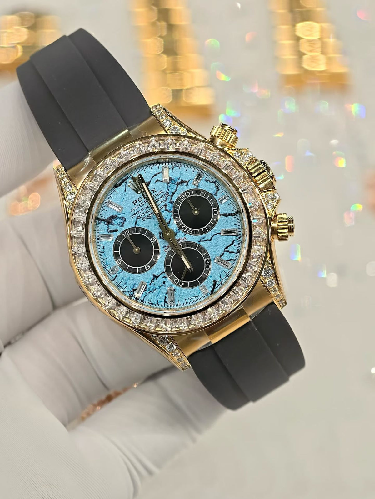 Rolex Cosmograph Daytona 126538TBR 18K Yellow Gold with Turquoise Dial & Diamond Bezel