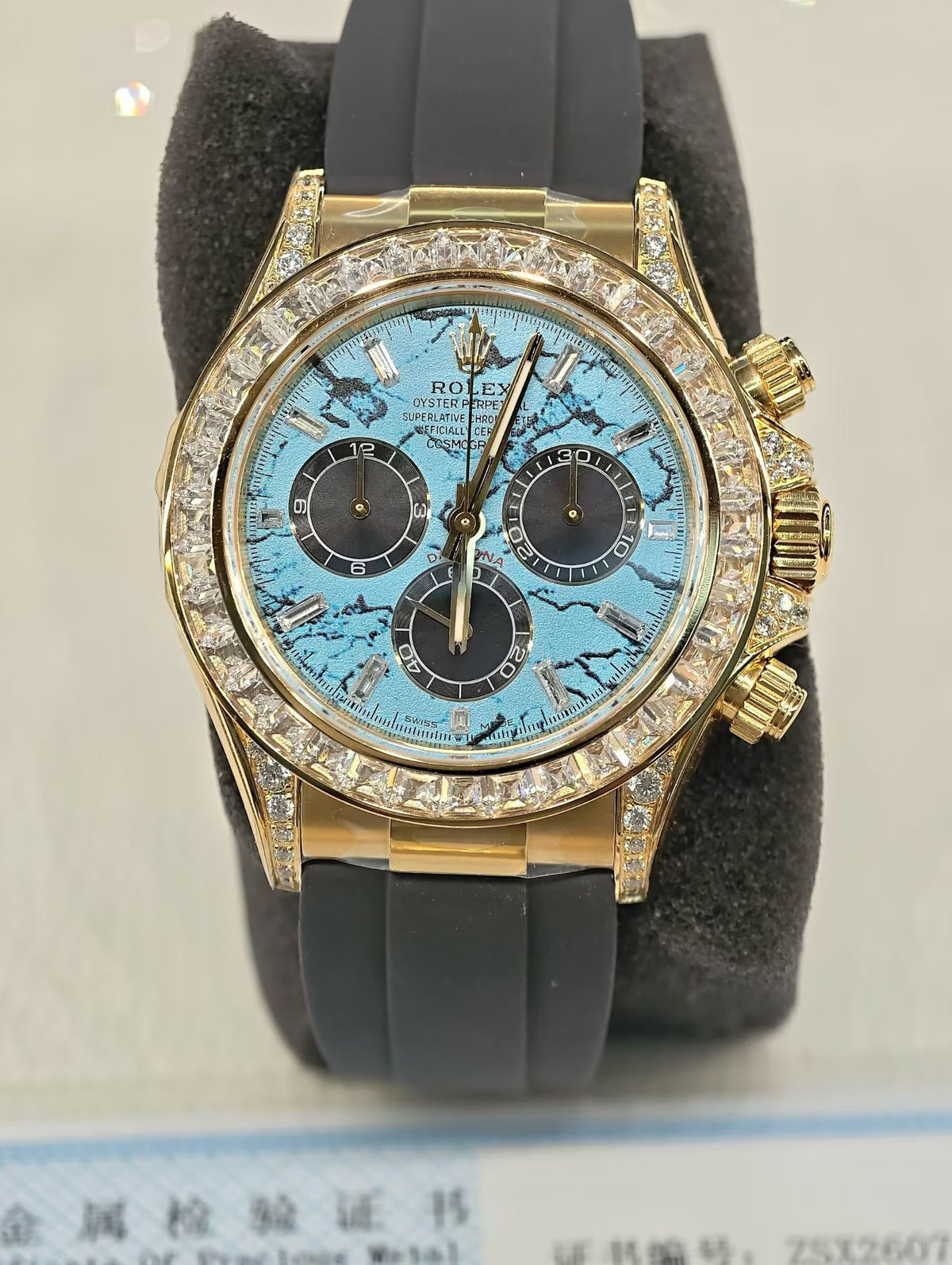 Rolex Cosmograph Daytona 126538TBR 18K Yellow Gold with Turquoise Dial & Diamond Bezel