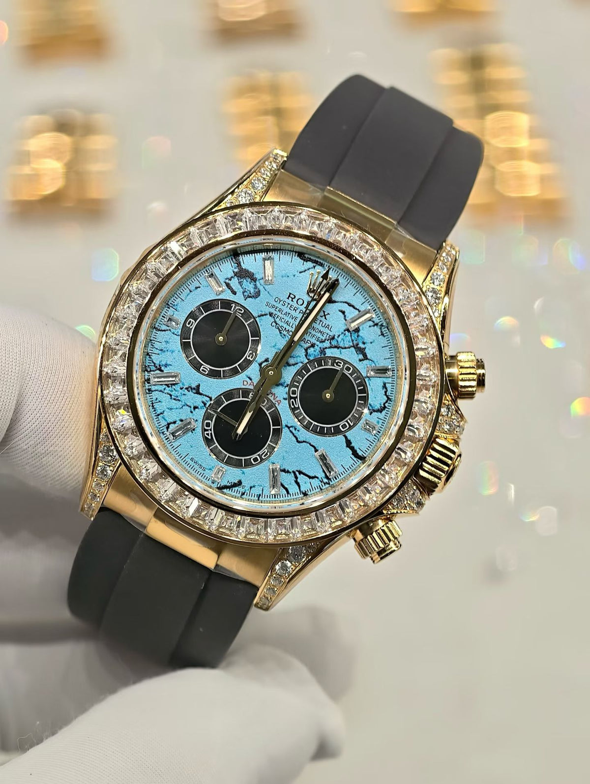 Rolex Cosmograph Daytona 126538TBR 18K Yellow Gold with Turquoise Dial & Diamond Bezel