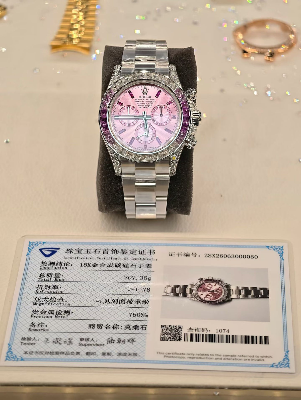 Blaken-Modified Rolex Cosmograph Daytona with Pink Sunburst Dial & Pink Sapphire Bezel